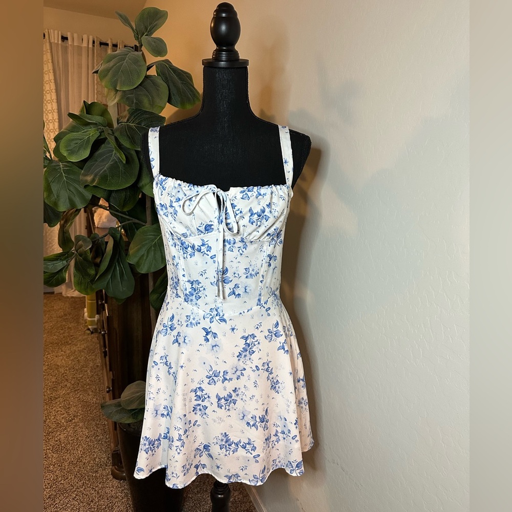 Floral Blue and White Mini Dress